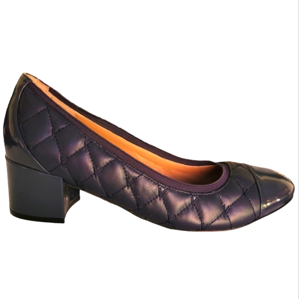 Vionic Ruby Blue Quilted Leather Block Heel Pumps Size 10